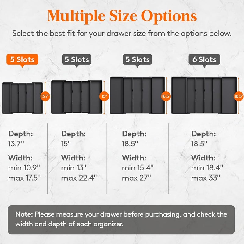 Lifewit Utensil Organizer for Kitchen Drawers, Expandable Cooking Utensil Tray, Adjustable Cutlery Silverware Flatware Holder, Plastic Spatula Tools and Gadgets Storage Divider, Black, 11"-18" x 14" - Image 2